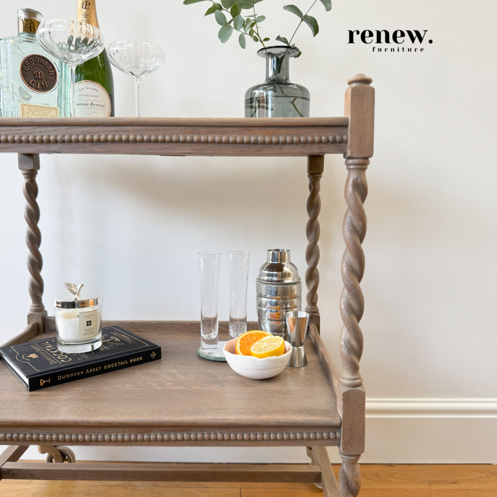 SOLD SIMILAR AVAILABLE CUSTOM ORDERS - Barley Twist Antique Drinks Trolley c1920