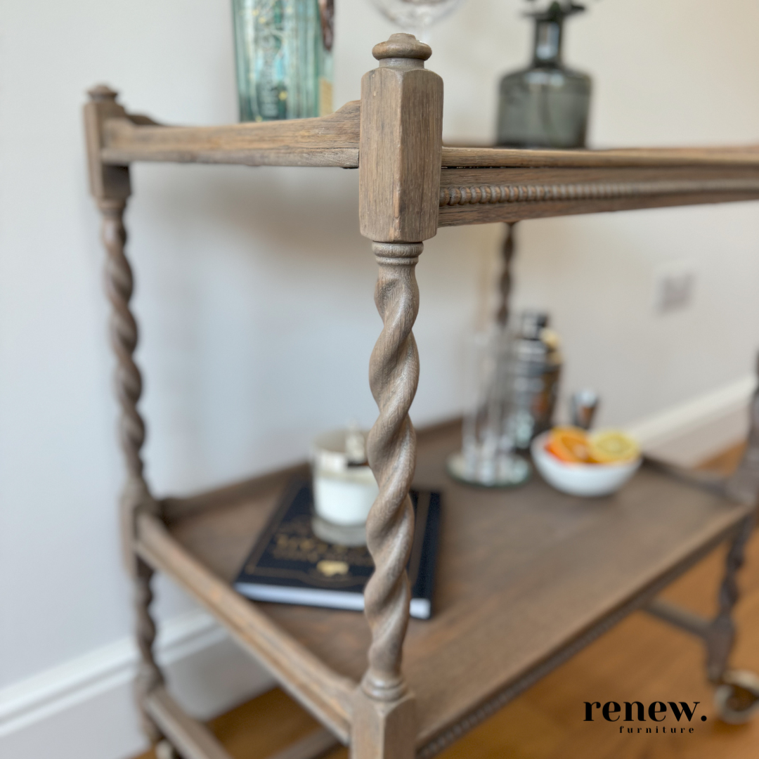 SOLD SIMILAR AVAILABLE CUSTOM ORDERS - Barley Twist Antique Drinks Trolley c1920