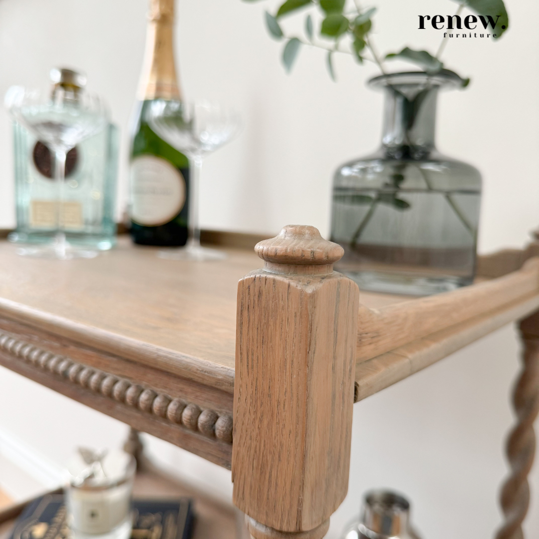 SOLD SIMILAR AVAILABLE CUSTOM ORDERS - Barley Twist Antique Drinks Trolley c1920