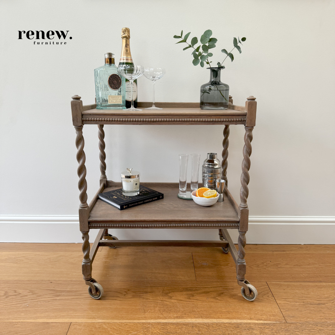 SOLD SIMILAR AVAILABLE CUSTOM ORDERS - Barley Twist Antique Drinks Trolley c1920
