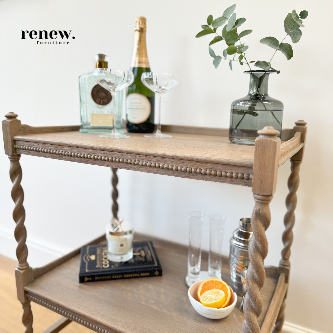 SOLD SIMILAR AVAILABLE CUSTOM ORDERS - Barley Twist Antique Drinks Trolley c1920