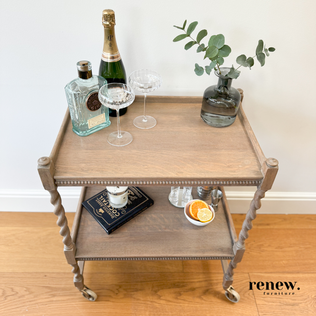 SOLD SIMILAR AVAILABLE CUSTOM ORDERS - Barley Twist Antique Drinks Trolley c1920