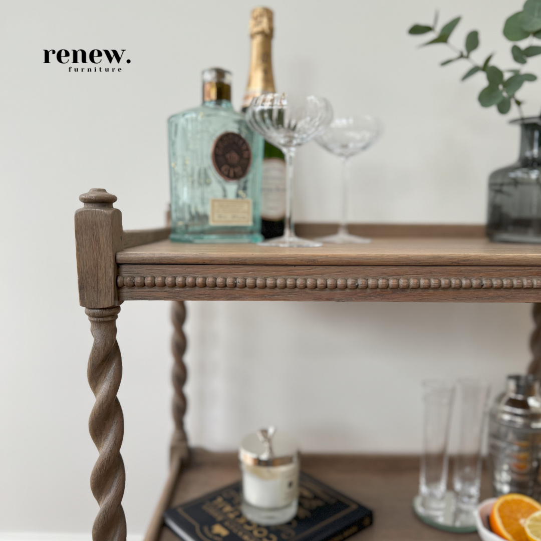 SOLD SIMILAR AVAILABLE CUSTOM ORDERS - Barley Twist Antique Drinks Trolley c1920